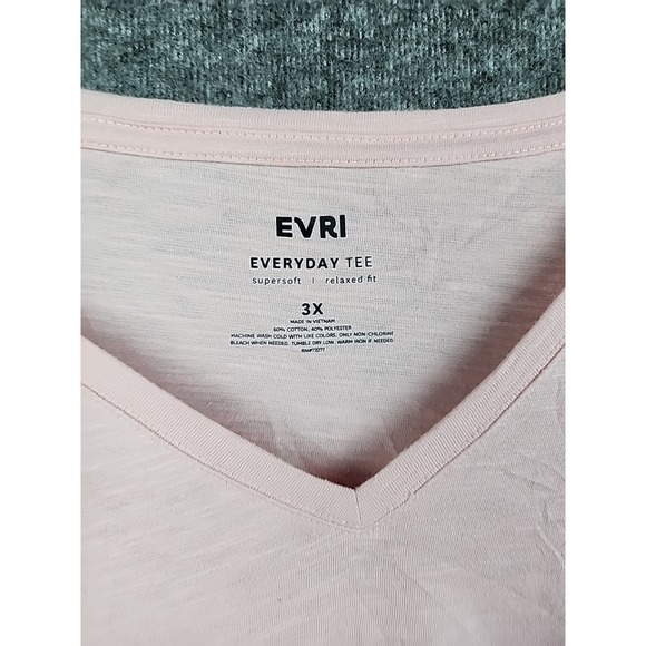 EVRI Everyday Tee Supersoft Relaxed Fit Long Sleeve V-Neck Women's 3X Light Pink - Picture 3 of 5